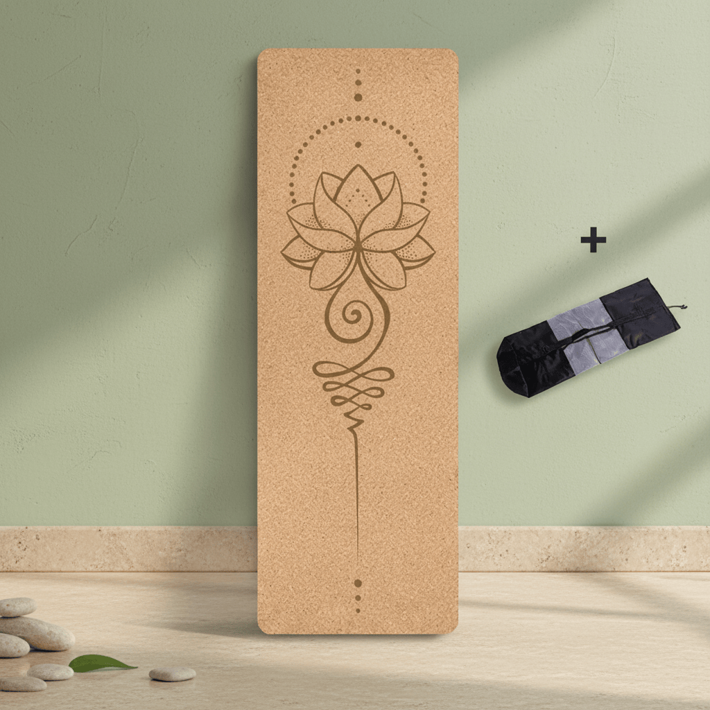 Tapis Yoga Liége | Naturel Fleur 4mm 2PCS : pour une pratique Zen Lotus with bag