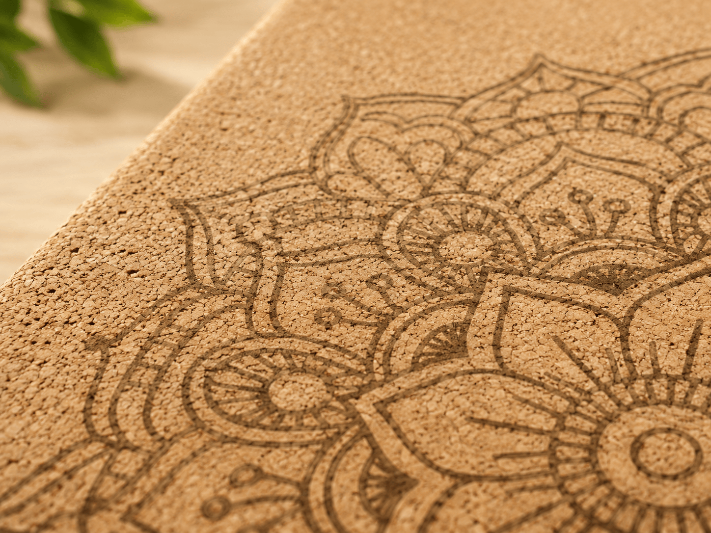 Tapisde yoga en liège | Naturel Mandala 6 mm : Antidérapant & Confort Mandala / 183cmX57cmX6mm