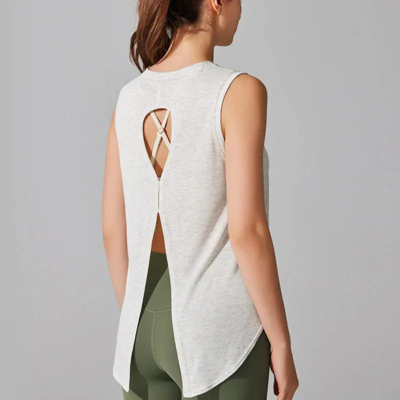 Tee Shirt Yoga Femme | Zen Yoga Bird : style dos croisé respirant  Light Grey / XL