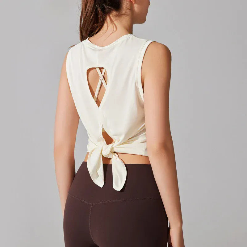 Tee Shirt Yoga Femme | Zen Yoga Bird : style dos croisé respirant  Light Yellow / XL