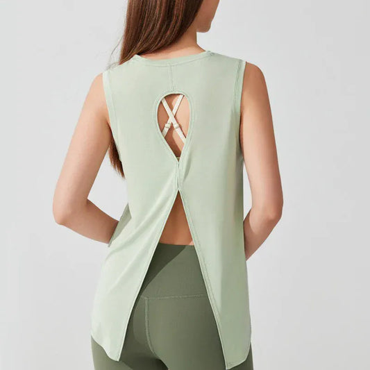 Tee Shirt Yoga Femme | Zen Yoga Bird : style dos croisé respirant  Soft  Green / XL